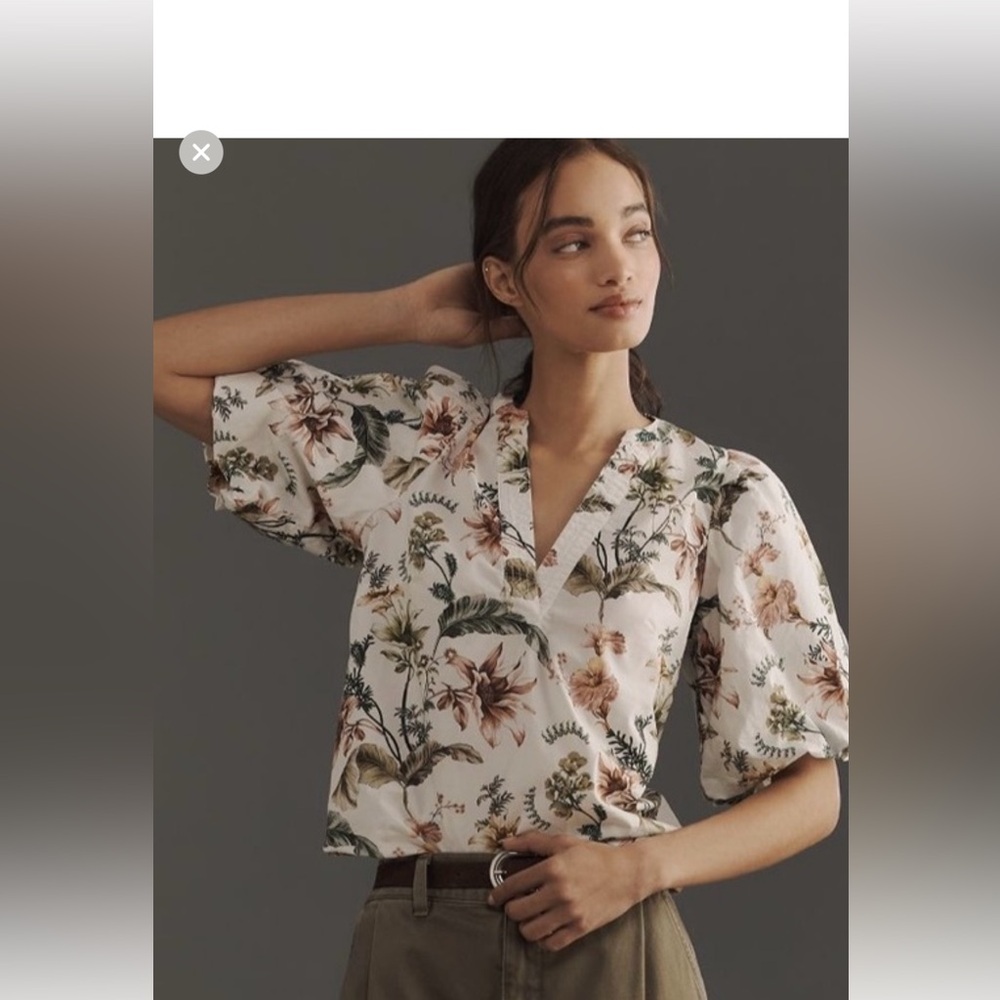 Anthropologie Maeve Popover Floral V-Neck Blouse XS